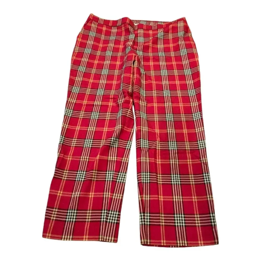 Chaus Red and White Plaid Pull On Straight Leg Pants Plus Size XXL NEW - Picture 2 of 14